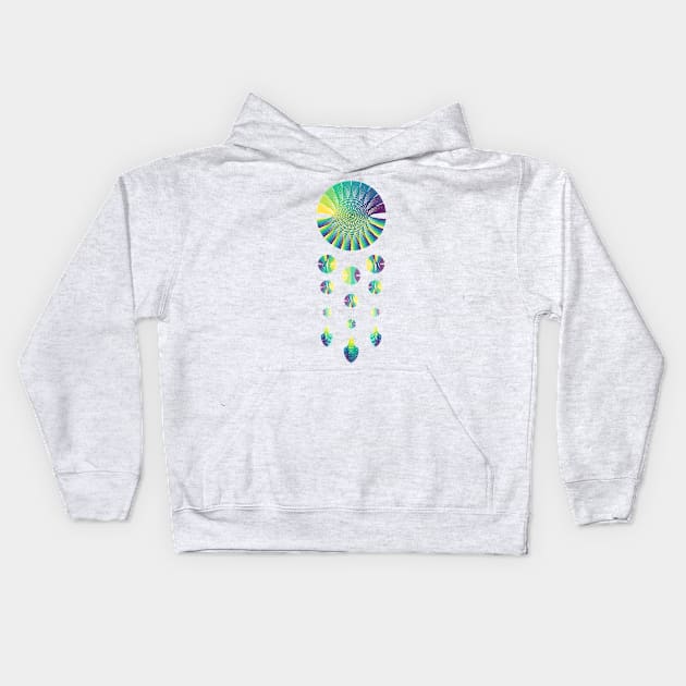 Dream Catcher | Peacock Blue Green Yellow White Kids Hoodie by aRtVerse